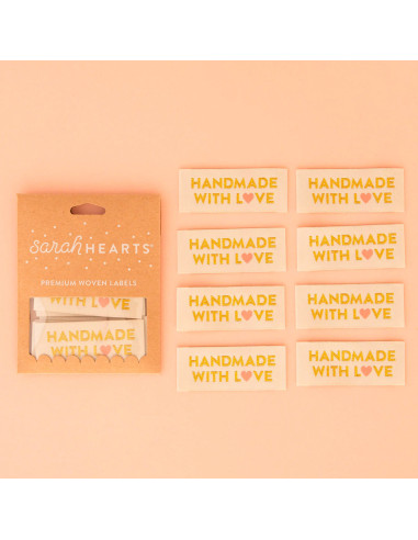 Set von 8 gewebten Etiketten - Handmade with love - Gold