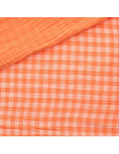 Gekreppter Doppelgaze-Stoff Vichy - Clementine und gebrochenes Weiß 2