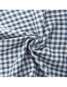 Gekreppter Doppelgaze-Stoff Vichy - Blaustein und gebrochenes Weiß
