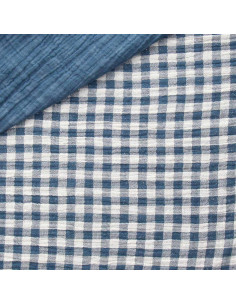 Gekreppter Doppelgaze-Stoff Vichy - Blaustein und gebrochenes Weiß 2