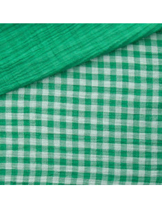 Gekreppter Doppelgaze-Stoff Vichy - Klee und gebrochenes Weiß 2