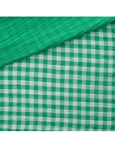 Gekreppter Doppelgaze-Stoff Vichy - Klee und gebrochenes Weiß