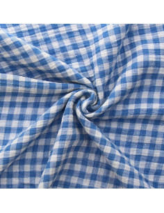 Gekreppter Doppelgaze-Stoff Vichy - Azurblau und gebrochenes Weiß