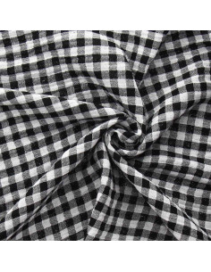 Gekreppter Doppelgaze-Stoff Vichy - Schwarz und gebrochenes Weiß