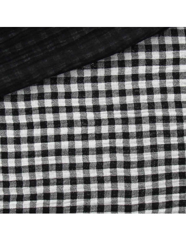Gekreppter Doppelgaze-Stoff Vichy - Schwarz und gebrochenes Weiß