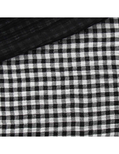 Gekreppter Doppelgaze-Stoff Vichy - Schwarz und gebrochenes Weiß
