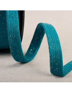 Flaches geflochtenes Lurex-Band - Entenblau und Gold
