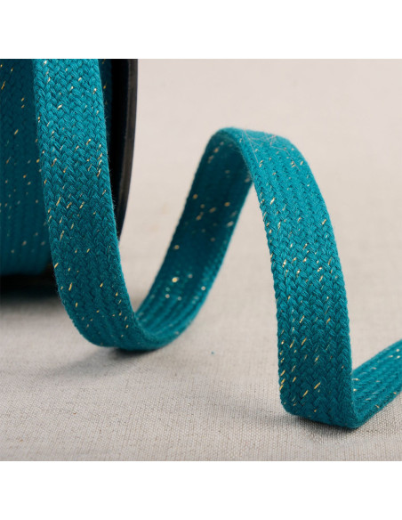 Flaches geflochtenes Lurex-Band - Entenblau und Gold