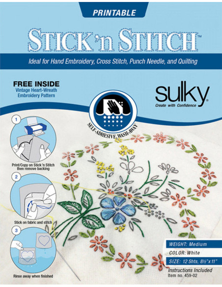Set mit 12 wasserlöslichen, klebenden und bedruckbaren A4-Blättern Stick N Stitch Sulky
