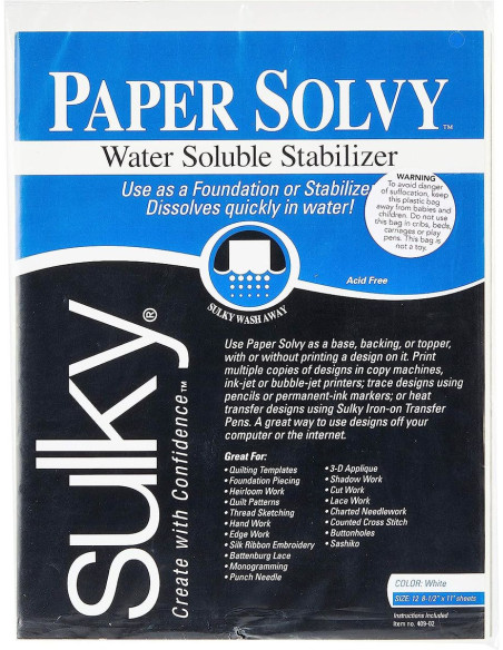 Set mit 11 Blättern wasserlöslichem und bedruckbarem Stabilisator Sulky Paper Solvy