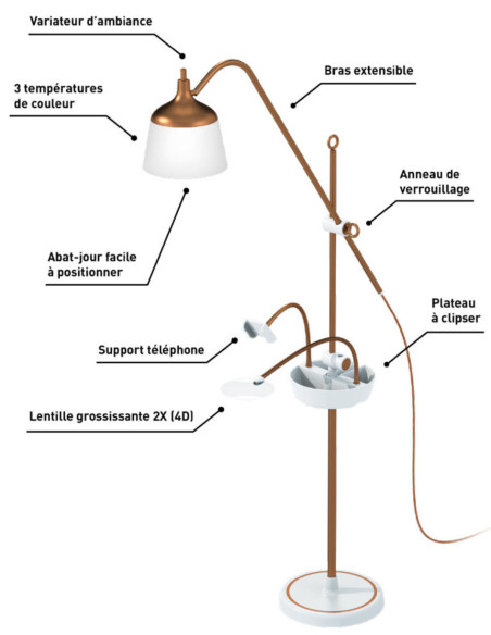 Stehlampe mit Lupe, Ablage und Telefonklemme Daylight Anita