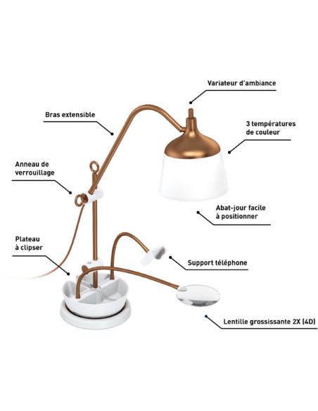 Lampe auf Tisch mit Lupe, Tablett und Telefonhalter Daylight Anita