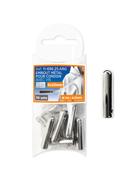 Set mit 10 Metallendkappen für Schnüre mit Schraube - Silber