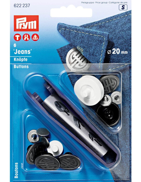 Schachtel mit 6 Jeansknöpfen 20mm