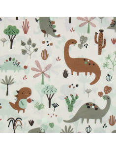 Baumwoll-Popeline-Stoff - Brauner Dinosaurier 2