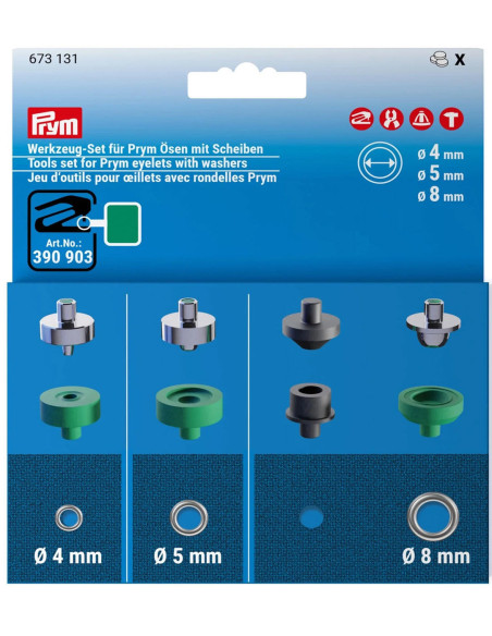 Ösenwerkzeug-Set mit Unterlegscheiben 4, 5 und 8 mm