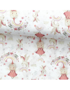 Baumwoll-Popeline-Stoff - Linette weiß und rosa