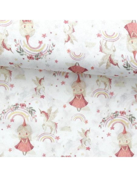 Baumwoll-Popeline-Stoff - Linette weiß und rosa