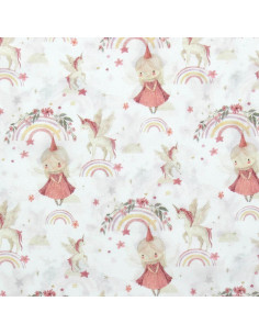 Baumwoll-Popeline-Stoff - Linette weiß und rosa 2