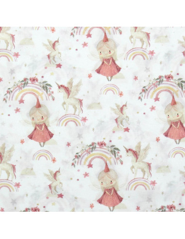 Baumwoll-Popeline-Stoff - Linette weiß und rosa