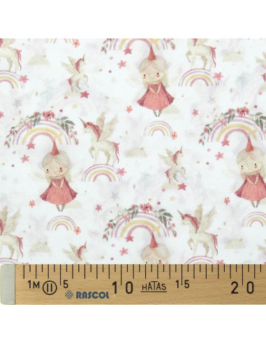 Baumwoll-Popeline-Stoff - Linette weiß und rosa