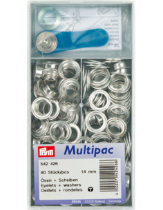 Multipack mit 80 Ösen mit Unterlegscheiben 14 mm - Silber
