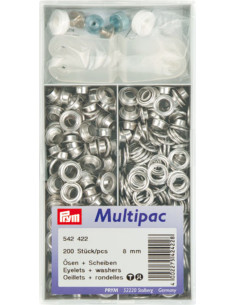 Multipack mit 200 Ösen mit Unterlegscheiben 8 mm - Silber
