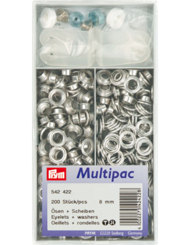 Multipack mit 200 Ösen mit Unterlegscheiben 8 mm - Silber