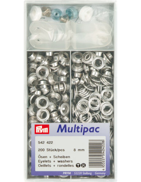 Multipack mit 200 Ösen mit Unterlegscheiben 8 mm - Silber