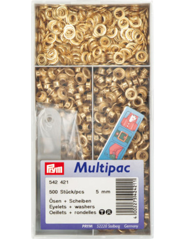 Multipack mit 500 Ösen und Unterlegscheiben 5 mm - Gold