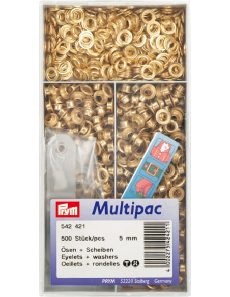Multipack mit 500 Ösen und Unterlegscheiben 5 mm - Gold