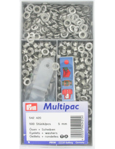 Multipack mit 500 Ösen mit 5 mm Unterlegscheiben - Silber