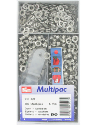 Multipack mit 500 Ösen mit 5 mm Unterlegscheiben - Silber
