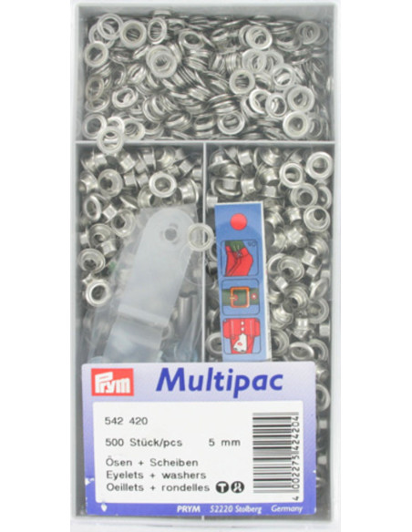 Multipack mit 500 Ösen mit 5 mm Unterlegscheiben - Silber