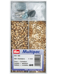Multipack mit 500 Ösen mit Unterlegscheiben 4 mm - Gold