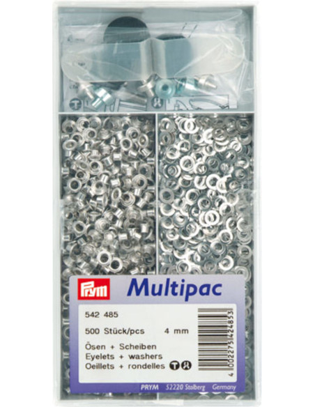 Multipack mit 500 Ösen mit Unterlegscheiben 4 mm - Silber