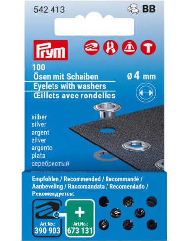 Nachfüllpackung mit 100 Ösen und Unterlegscheiben 4 mm - Silber