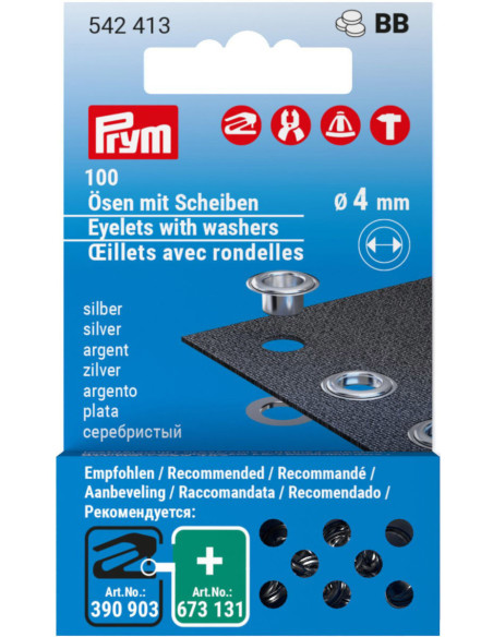 Nachfüllpackung mit 100 Ösen und Unterlegscheiben 4 mm - Silber