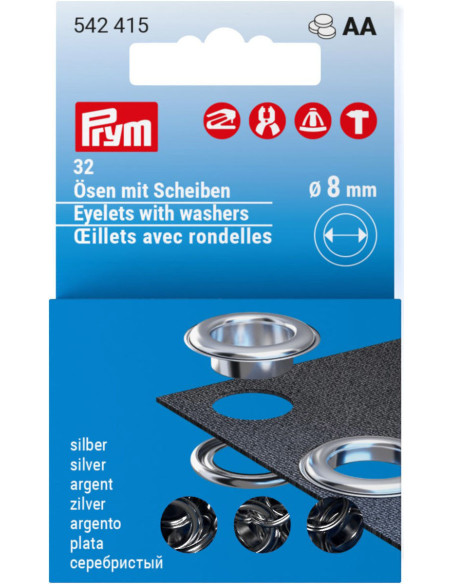 Nachfüllpackung mit 32 Ösen und 8 mm Unterlegscheiben - Silber