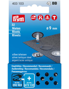 Nachfüllpackung mit 32 Nieten 9 mm - Silber und antikes Stahl