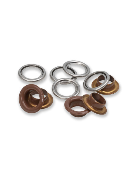 Schachtel mit 15 Ösen mit Unterlegscheiben 11 mm - Dunkelbraun