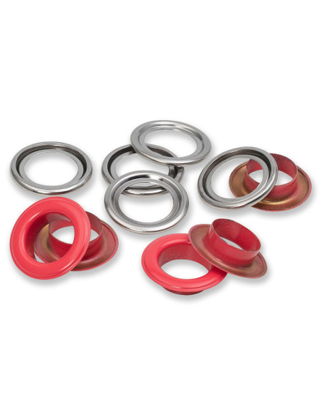 Schachtel mit 15 Ösen mit Unterlegscheiben 14 mm - Rot