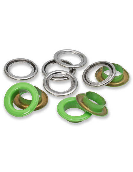 Schachtel mit 15 Ösen und Unterlegscheiben 14 mm - Hellgrün