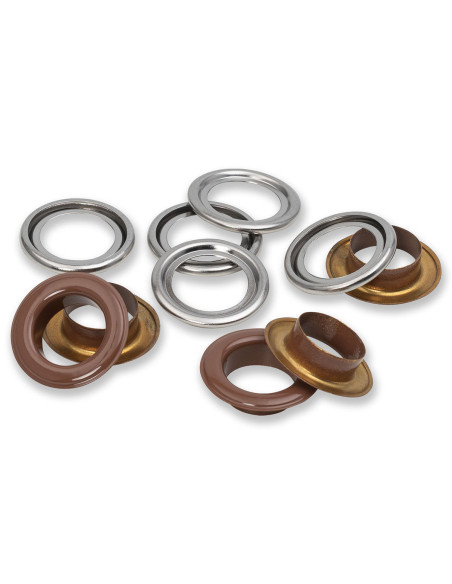 Schachtel mit 15 Ösen mit Unterlegscheiben 14 mm - Dunkelbraun