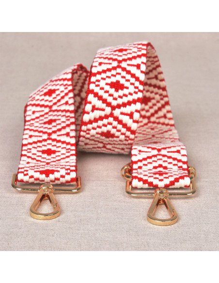Taschenriemen mit Karabinern - Ethnisch Rot