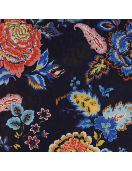Bedruckter Jersey-Stoff - Blumen auf marineblauem Hintergrund