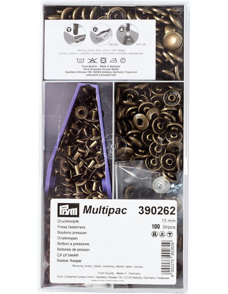 Multipack mit 100 Anorak-Druckknöpfen - Messing 15 mm