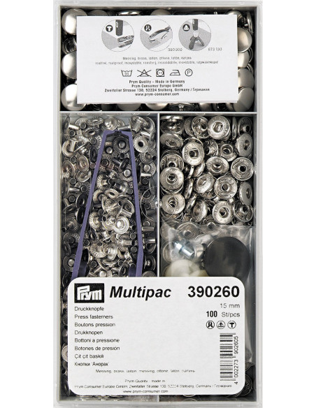 Multipack mit 100 Anorak-Druckknöpfen - Silber 15 mm