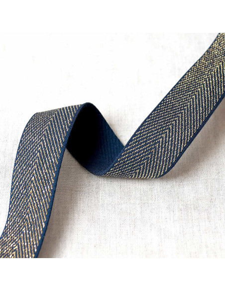 Elastisches Zickzack-Muster aus Metall - Marineblau und Gold