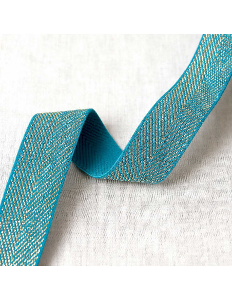Metallisches Zickzack-Gummiband - Entenblau und Gold